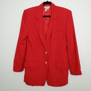 Talbots Womens Linen Blend Blazer Size 12 Red Gold 2-Button Notch Collar FLAW